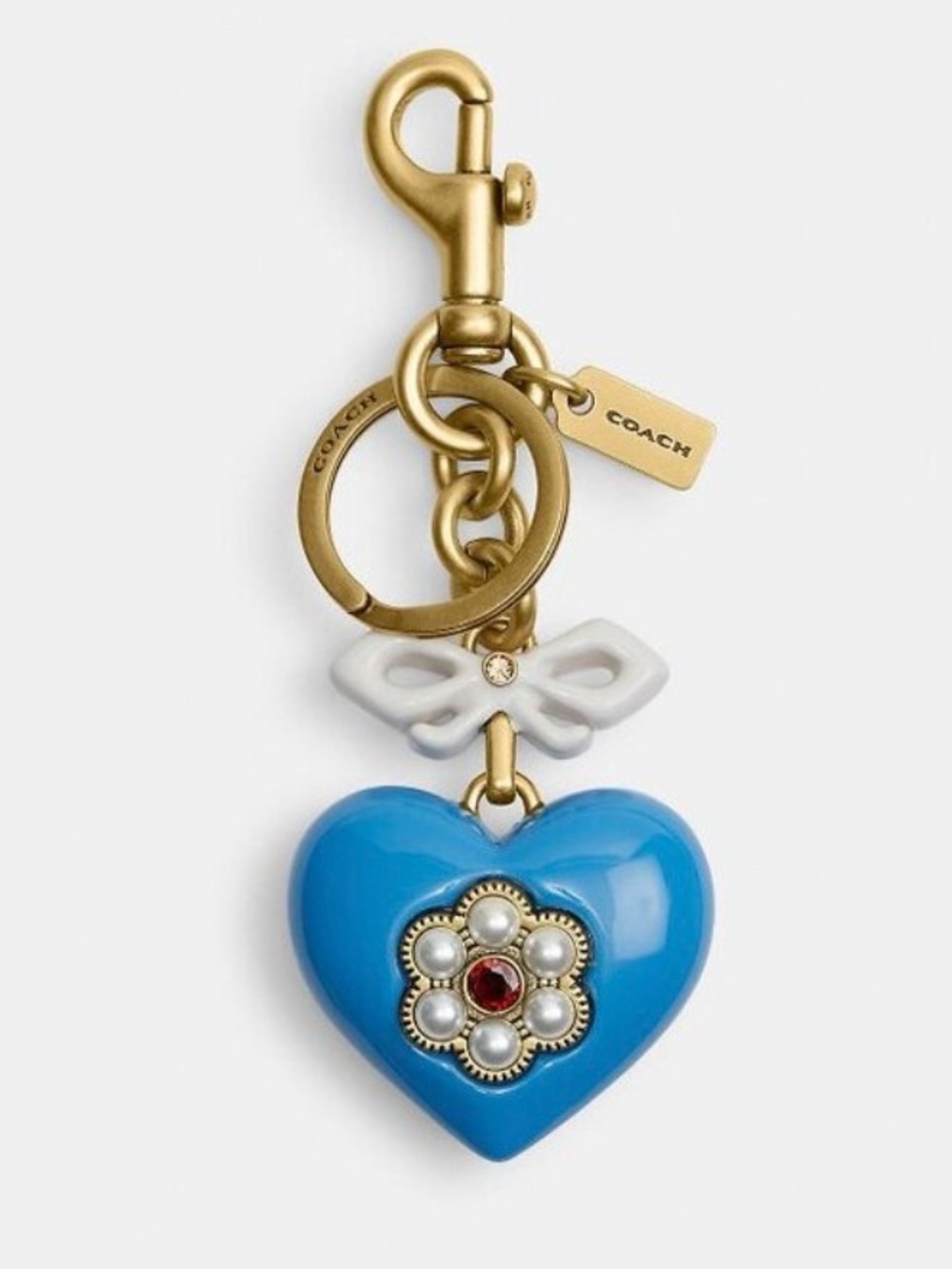 Coach NWT Blue  Heart Bag Charm / Keychain with Gold Hardware